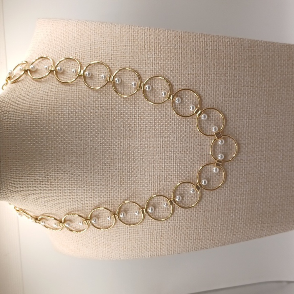 Rebecca Minkoff Gold Tone Circle Link With Faux Pearls Necklace - Picture 5 of 5